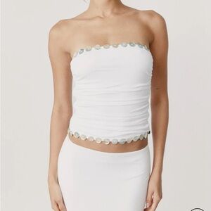 With Jean White Strapless Top with Iridescent Accents